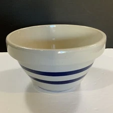 Mixing Bowl Stoneware Blue Band 8 in Diameter RRP Co Made in Roseville Ohio #48