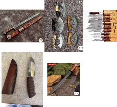 5-Item/SWORD-30''-12''/Ullu-10/SKINNER-18/Chef set-1/SWORD Damascus-Wood -1
