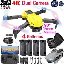 4K HD Wide Angle Dual 90° Camera RC Drone FPV Wifi Foldable Quadcopter 4 battery