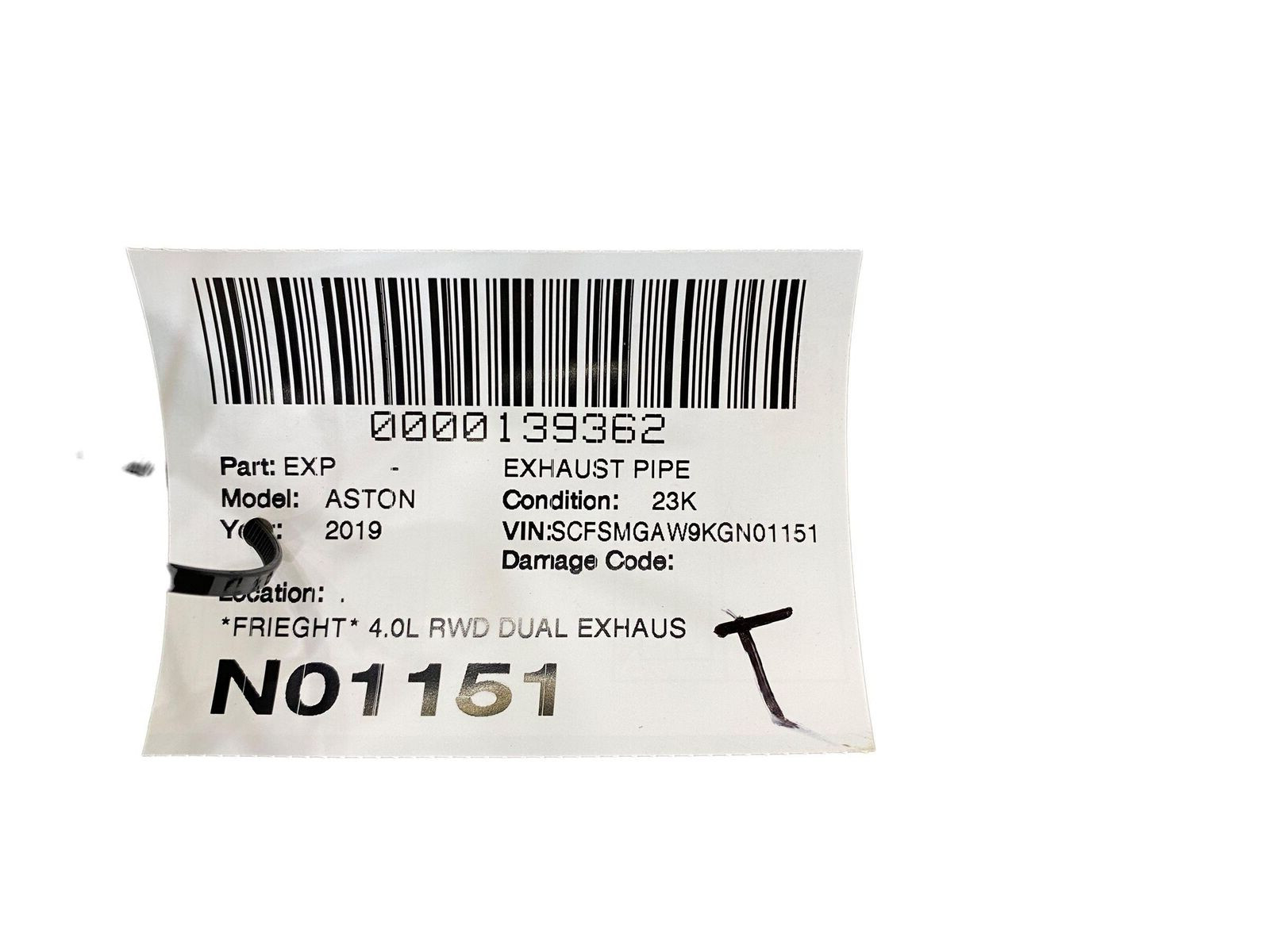2019-2023 ASTON MARTIN VANTAGE COUPE OEM 4.0L RWD DUAL EXHAUST PIPE *23K MILES*