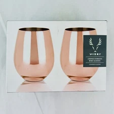 Viski Drinkware Stainless Steel Stemless Wine Glasses w/ Copper Finish