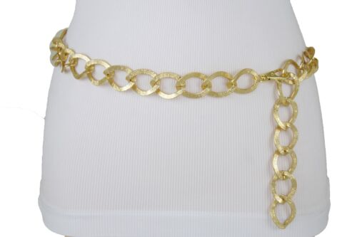 Women Hip High Waist Dressy Fashion Narrow Belt Gold Metal Chains Links XS S M - Picture 1 of 12