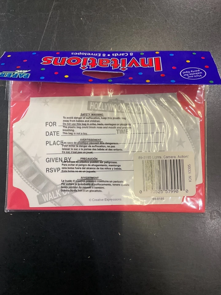 Hollywood Invitations Invites Movie Ticket Invites 8ct Party Decoration Supply - Image 2 of 2