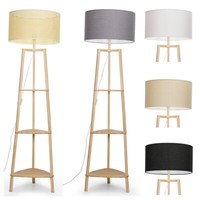 Standard Floor Lamp Shelving Storage Living Room Light Large Shade Natural Wood