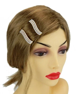 Ella Jonte 2 X Haarklammer Wave gold weiß Perlen Haarklemmen Party Hochzeit neu