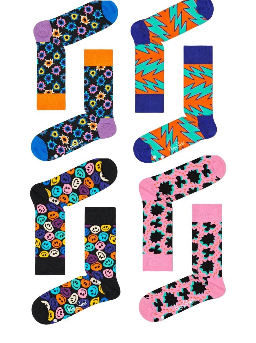 HAPPY Socks Unisex Festival 4 Pairs Gift Set Cotton Socks Size 1013