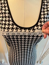 90s Houndstooth Plaid Check Sleek Dress Black White Y2K Stretch WhimsiGoth S M