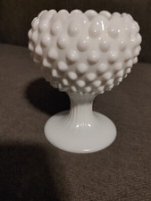 Fenton White Glass Hobnail Stemmed Candy Dish 5"