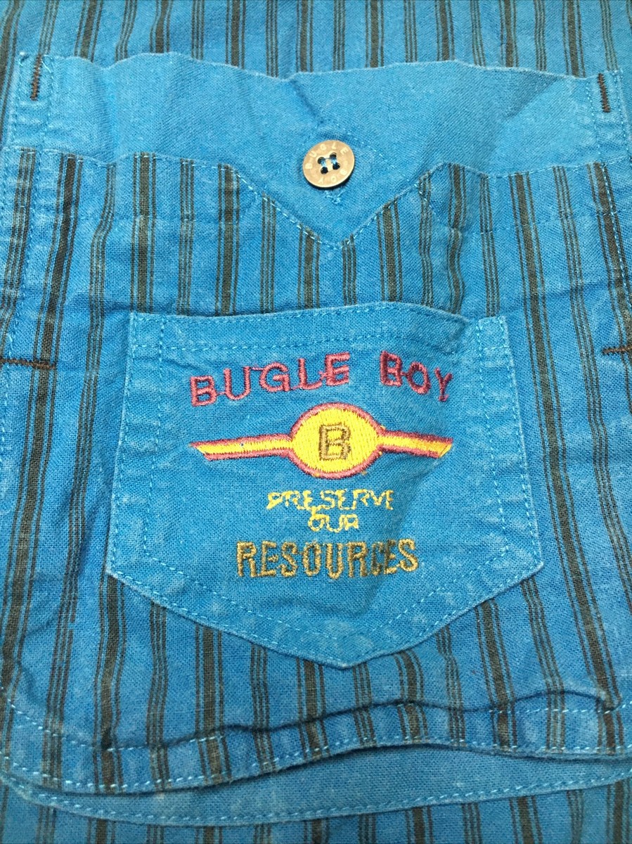 Vintage Bugle Boy Shirt Button Up Embroidered Blue Size Small | eBay