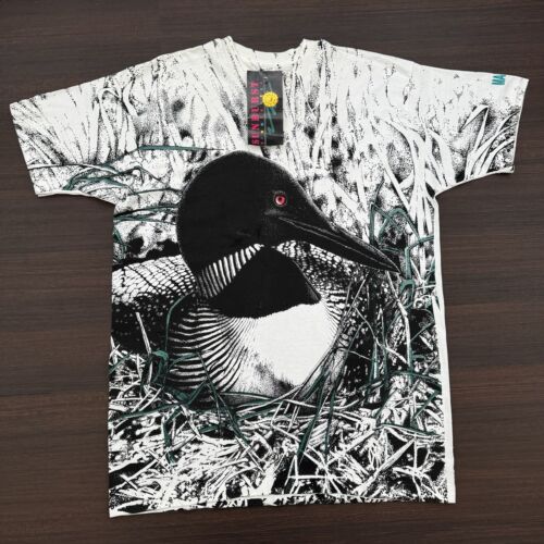 Neu - Vintage 90er 1994 Sunburst Sportswear Duck All Over Print Shirt XL - Natur