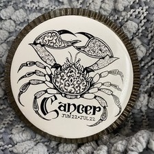 Vintage 1970s CANCER Zodiac Starlight Ceramic Metal Belt Buckle Astrology