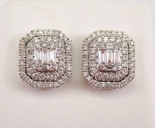 3Ct Round Cut Real Moissanite Cluster Stud Earrings 14K White Gold Silver Plated
