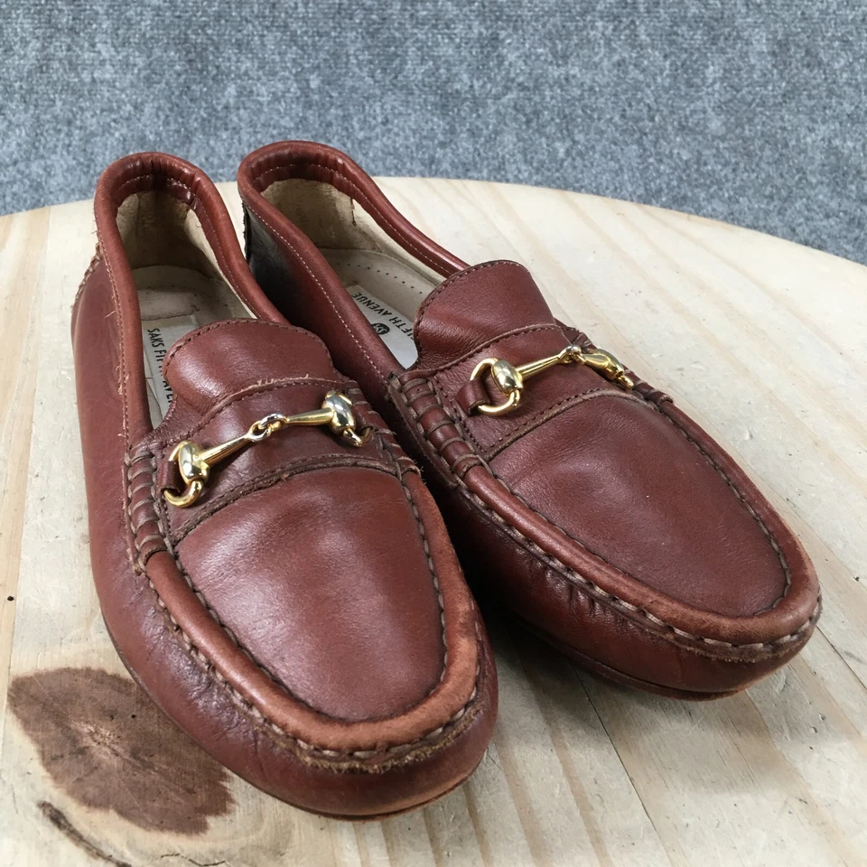 SAKS Fifth Avenue Shoes Womens 7 Casual Slip On Horsebit Loafer Brown Leather - Image 3 of 4