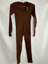 Mooslover Ribbed Long Sleeve Seamless Square Neck Bodysuit -Brown- Size M NWT