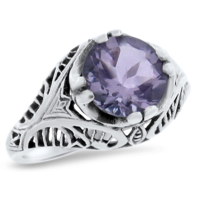 ECHTER AMETHYST 925 STERLINGSILBER ANTIK STIL FILIGRAN RING 822z