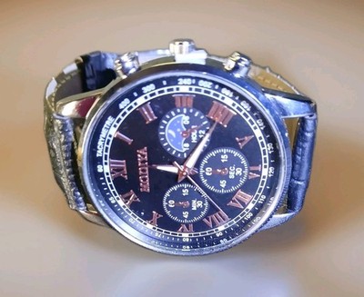 Trendy Unisex Watch. Black Leather Band By Modiya 