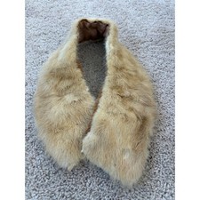 Vintage Blonde Beige Mink Fur Collar Wrap Brown Satin Lining Hook Eye Closure