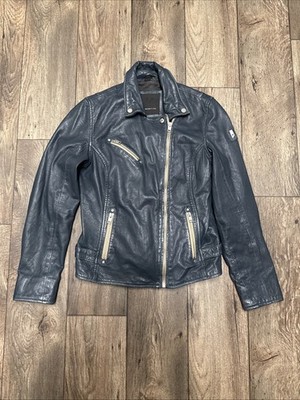 Mauritius Sofia Women's Genuine Leather Asymmetrical Zip Moto Biker Jacket Blue