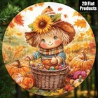 Tin Metal Signs Home Décor Vintage Autumn Harvest Scarecrow & Pumpkin Wall Rusti