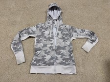 Athleta Triumph Printed Full Zip Hoodie Grey Gypsum Camo Size S Thumbholes