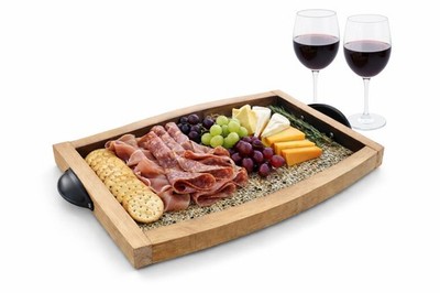 Handmade Wine Barrel Stave Charcuterie Board Recycled Glass Surface Tray 20''x14''