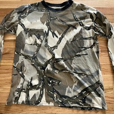 Mens LG vintage PREDATOR Hunting Camo LONG SLEEVE Cotton Pocket T SHIRT USA Made