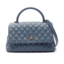Chanel Coco Handle Flap Bag Caviar Leather Women Blue One Size