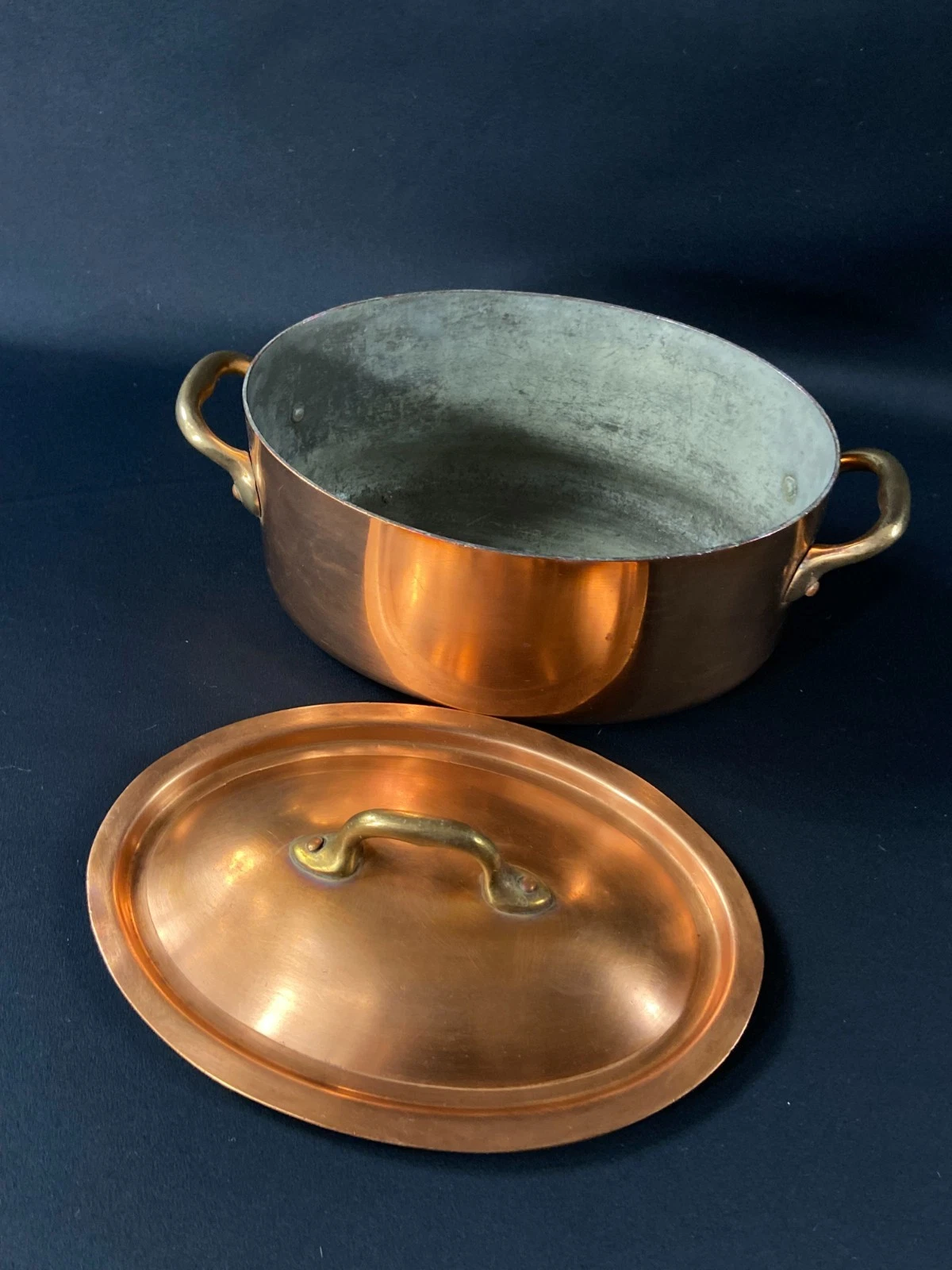Professional Quality Oval Tinned Copper Dutch Oven - Extra Thick