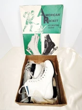Vintage American Rocket Figure Skates, Style 510 Girls White Size 3 in Box