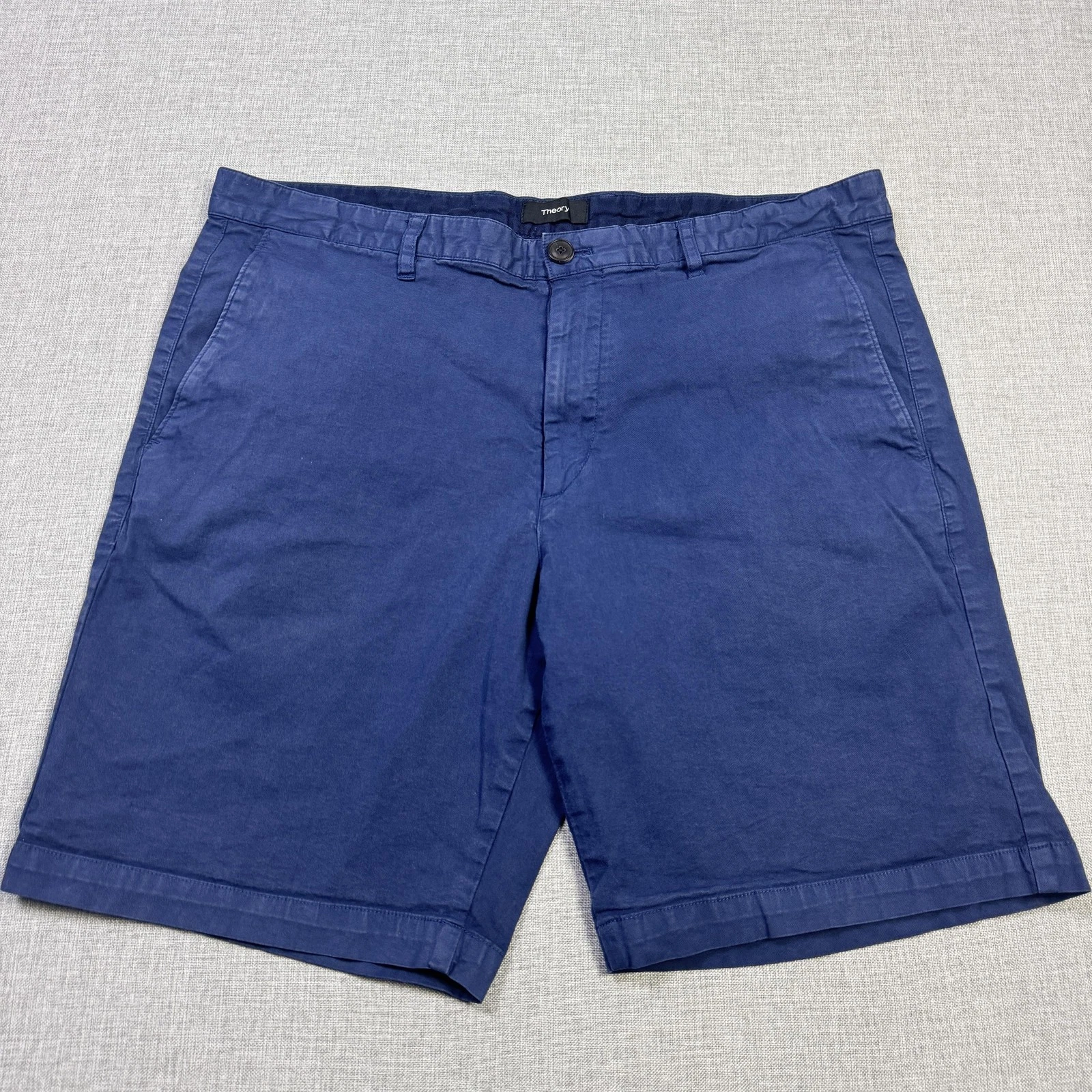 Theory Chino Shorts Mens 34 Blue Cotton Spandex Belted Flat Front 8" Inseam