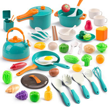 56Pcs Mini Play Kitchen Accessories for Kids, Pretend Cooking Playset with Cookw