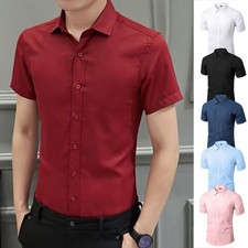 Men's Casual Slim Fit Short Sleeve Button Up Dress Shirt Summer Business Shirts