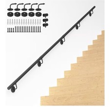 12FT Industrial Metal Stair Handrail, Round Pipe Stair Railing 440lbs Load