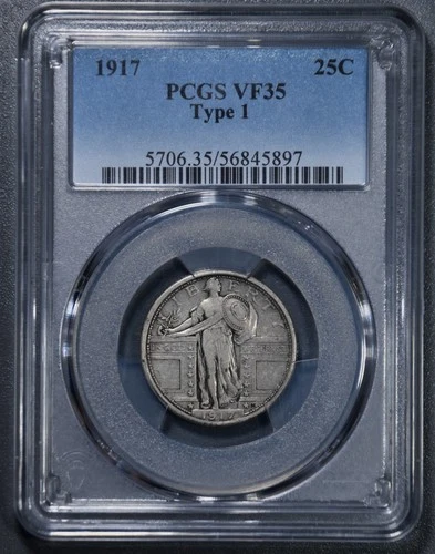 1917 25C STANDING LIBERTY SILVER QUARTER Type 1 KM# 141 PCGS VF 35 A6869