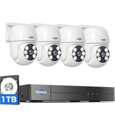 Hiseeu Kabelgebunden CCTV Überwachungskamera System Outdoor, 8 Kanal 5MP DVR mit 4x PT