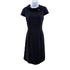 Tahari Black Pinstripe Dress Womens SZ 6  Cap Sleeve Formal Office Professional