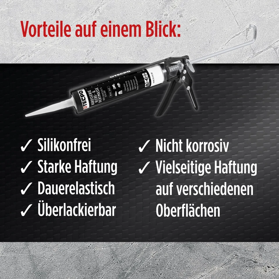 3x370g TECPO KAROSSERIE KLEBE und DICHTMASSE SCHWARZ KAROSSERIEKLEBER KLEBEMASSE - Bild 3 von 4