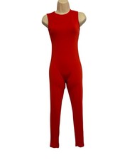 Red Sleeveless Slim Fit Jumpsuit, High Neck, Straight Leg, Pullover