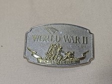 Men  s Military WORLD WAR II BELT BUCKLE Remembered Iwo Jima Flag Memorial