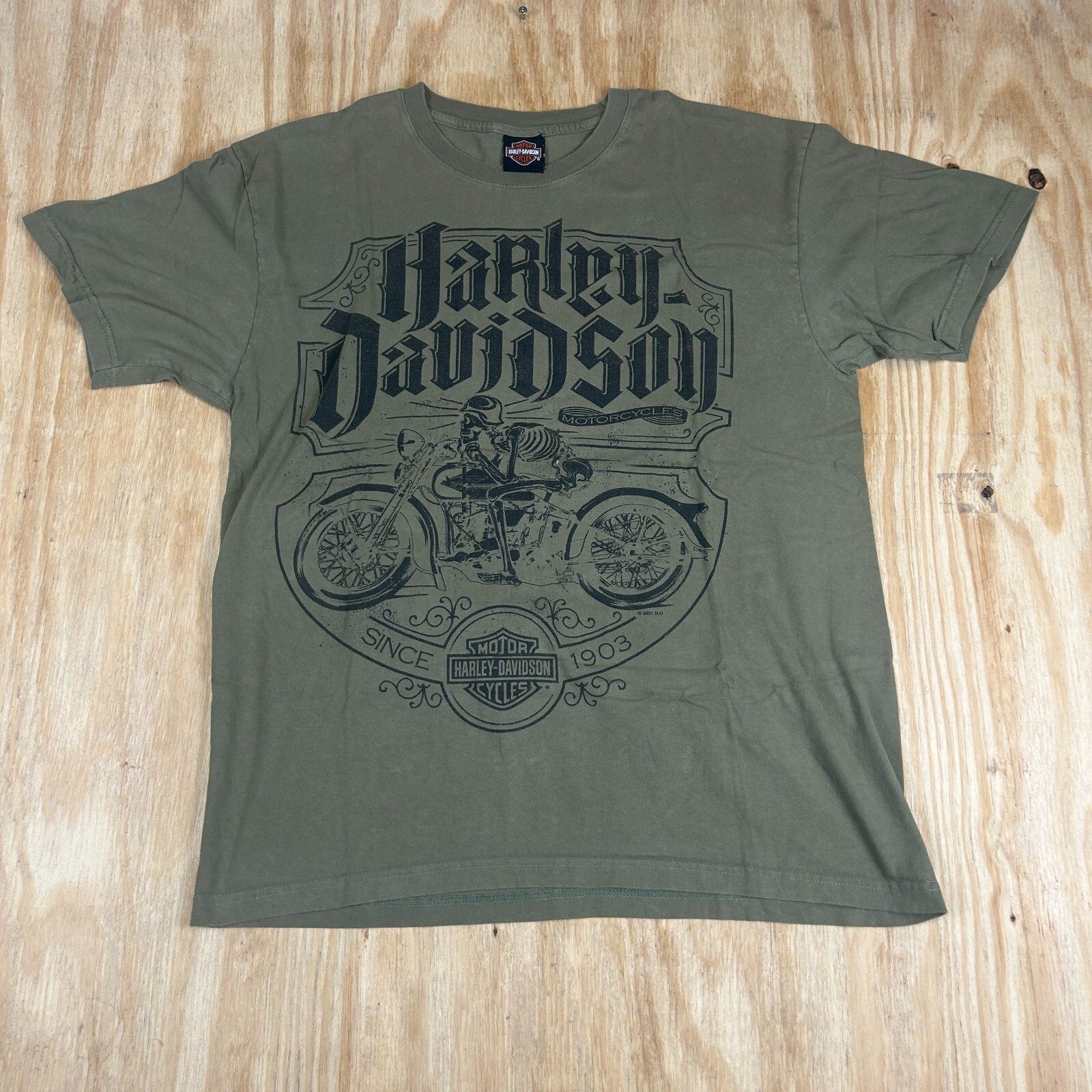 VTG Harley-Davidson Bartel's Graphic Collector's Tee Men's 2XL Army Green Retro