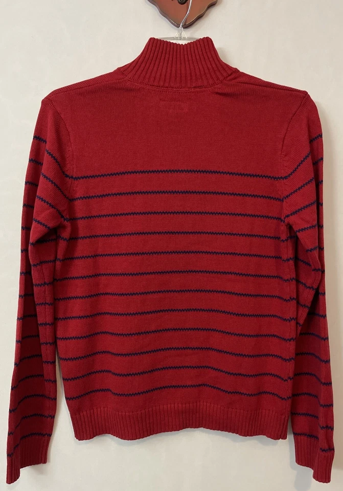 Suéter Nautica Boys XL 18/20 Rojo Rayas 1/4 Cremallera Algodón Logo! A962 Foto 4 de 4