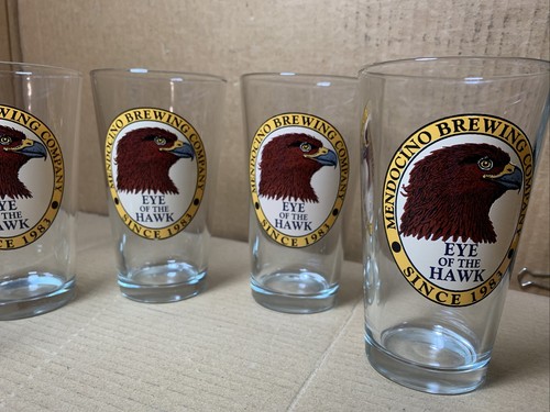 (5x) RARE Vtg MENDOCINO BREWING COMPANY brewery EYE of the HAWK beer PINT GLASS - Picture 4 of 15