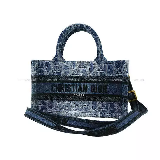 2024AW Dior Book Fourre tout broderie oblique mini bleu/noir denim mat or HW S...