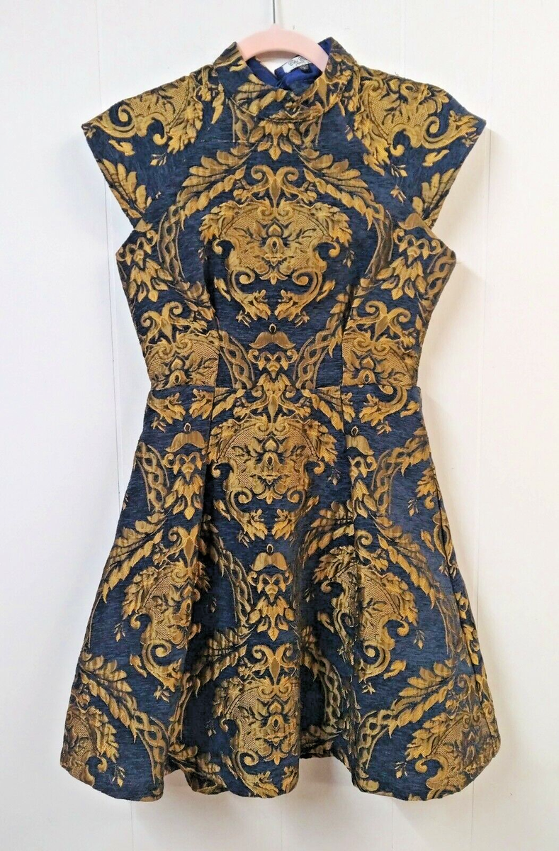 white christmas dresses Gita Gold Floral Brocade Mini Dress – Markarian main image 0
