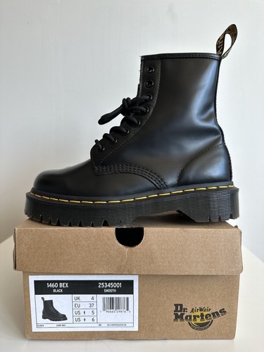 Dr. Martens 1460 Bex Smooth Leather Platform Boots Black Womens 6/Men 5 Lace Up - Picture 2 of 12