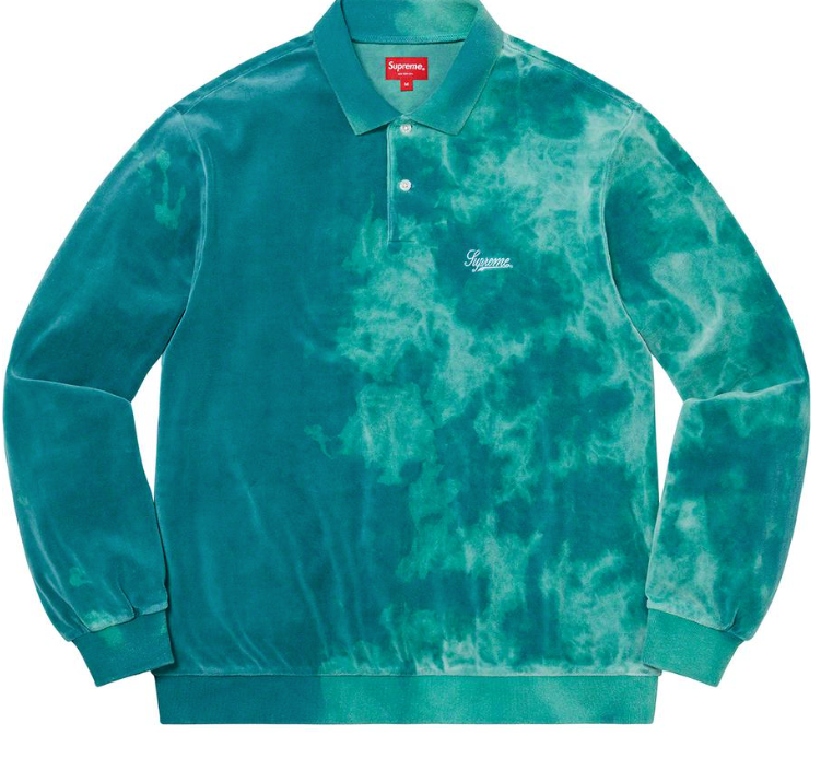 Supreme Bleached Velour L/S Polo Aqua Size Medium Velvet Supreme Bleached Velour L/S Polo Aqua Size Medium Velvet