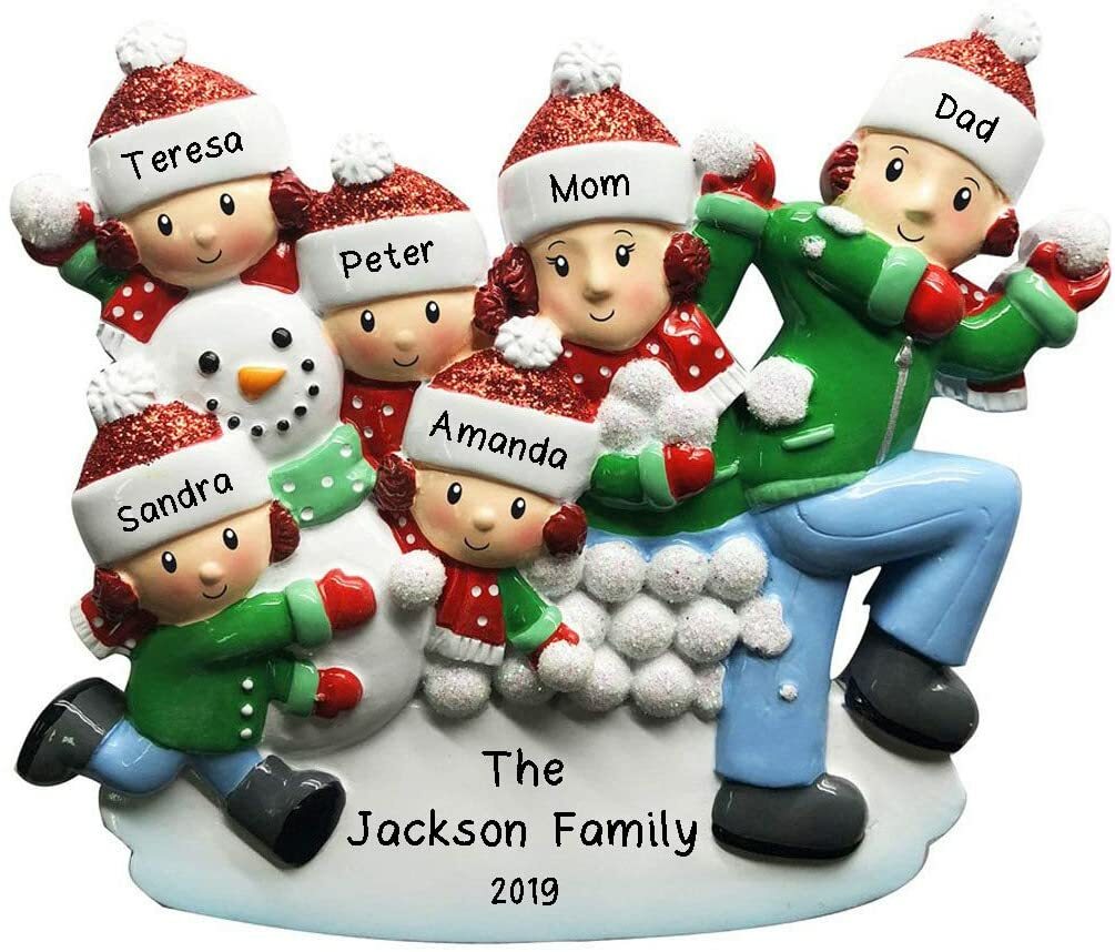 Personalized SNOWBALL FIGHT FAMILY 5 Personalized Christmas ornament