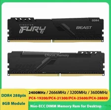FURY BEAST 8GB/16GB DDR4 2400 2666 3200 3600 MHz Desktop Gaming Memory 288-pin