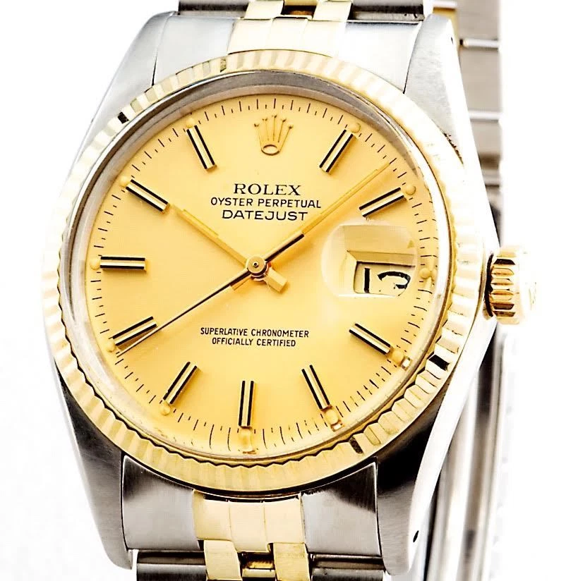 Rolex Datejust 2 Tonos Oro 18K Acero Inoxidable Reloj Jubileo Banda Champagne 16013