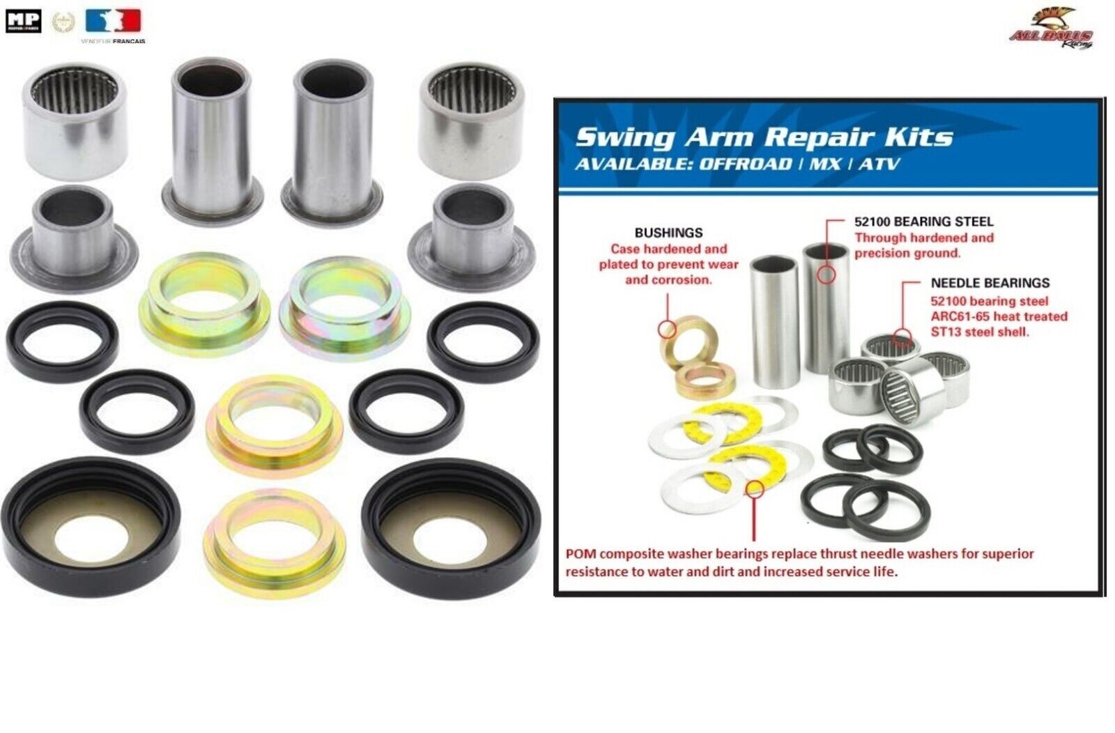 Roulement de bras oscillant 28-1008 pour moto Suzuki RM 465 1981-1982 et RM 500